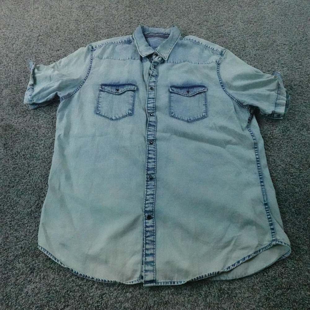 Calvin Klein Jeans Shirt Mens L Blue Denim Short Sleeve Pearl Snap Up Western